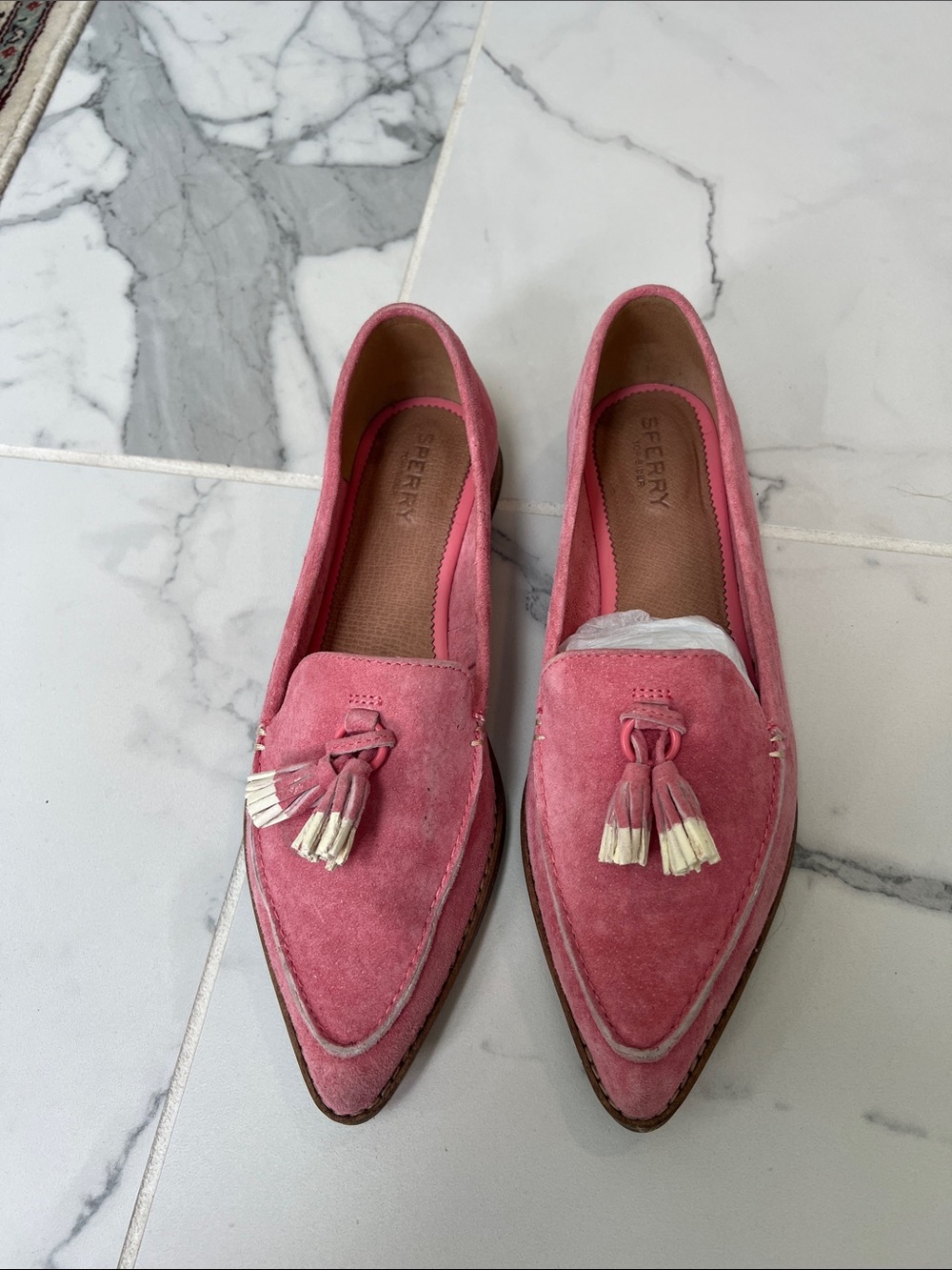Sperry Pink Suede Pointed Tassel Loafers